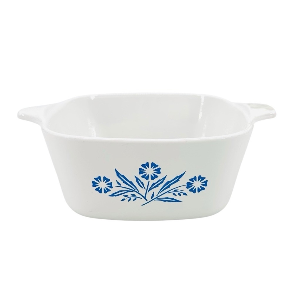 Vintage CorningWare Baking Dish White Blue Cornflower Square P-43-B 2 3/4 Cup